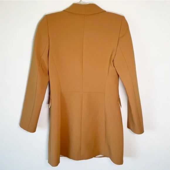 New Zara Camel Brown Oversized Dual Pocket Blazer Double Breasted Gold Detail - Picture 2 of 7